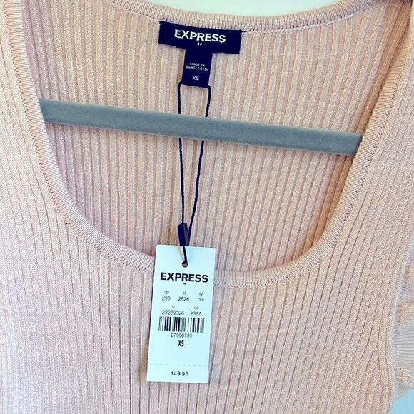 NWT Express Ribbed Short Sleeve Light Blush Pink Tank Top Size XS - Picture 4 of 4